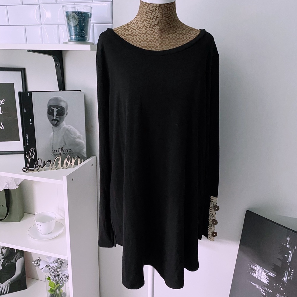 Black Shirt with Appliqué Sleeve Detail